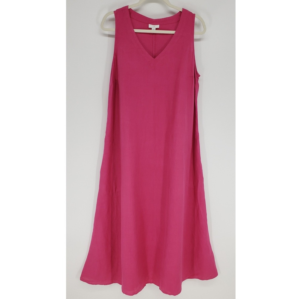 J Jill Linen Blend Sleeveless A-Line Maxi Dress Size M Pink Lagenlook Casual